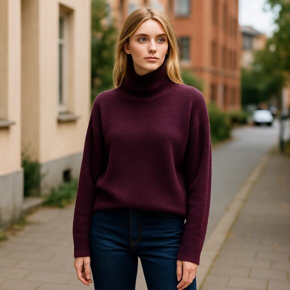 NWOT ZARA Super Soft Fuzzy mock Neck Sweater Pullover Burgundy  Medium - Picture 1 of 6